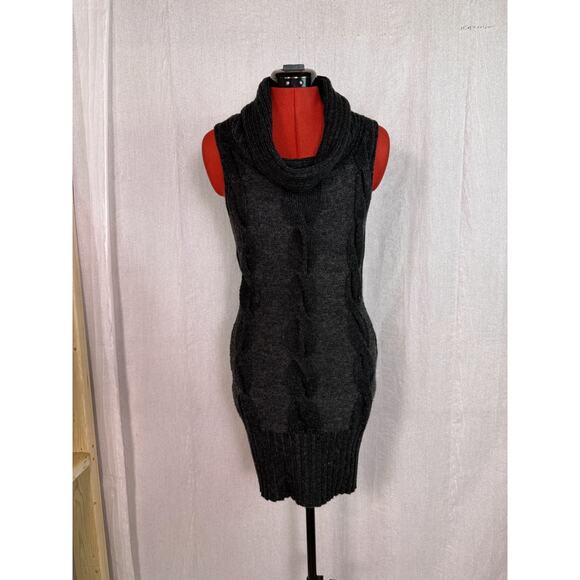Twenty One Gray Cable Knit Wool Roll Neck Sleeveless Sweater Dress Size S E113 - Picture 1 of 10